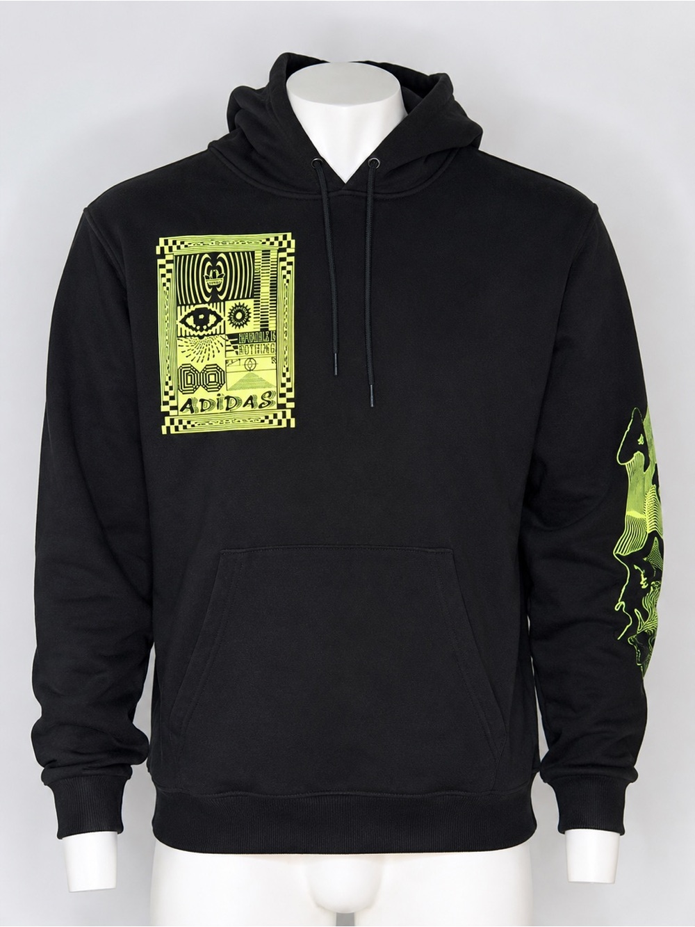 adidas Black Hoodie with Neon Yellow-Green Graphic